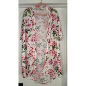 Show Me Your Mumu Floral Kimono Cardigan Pink Peony Open Front Coverup NO BELT